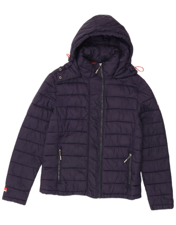 Superdry Mujer Chaqueta Acolchada Con Capucha ES 40 XL Nylon Azul Marino
