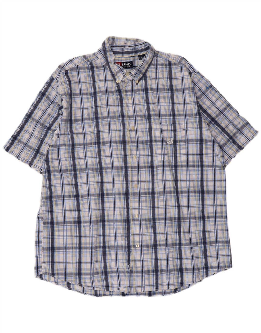 Chaps Camisa Manga Corta Hombre XL Algodón A Cuadros Azul