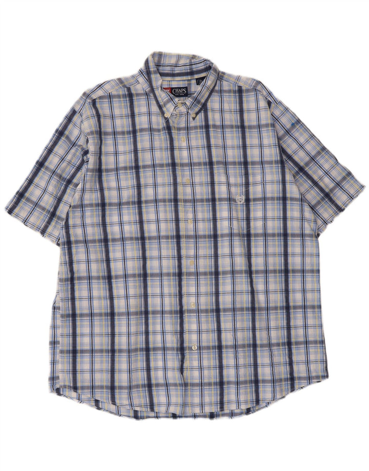 Chaps Camisa Manga Corta Hombre XL Algodón A Cuadros Azul