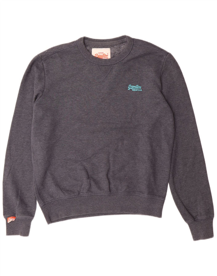 Superdry Hombre Sudadera Jumper Grande Gris Algodón Retro