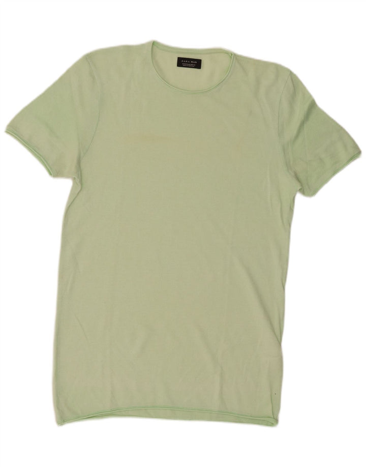 Zara Hombre Camiseta Top Algodón Verde Medio