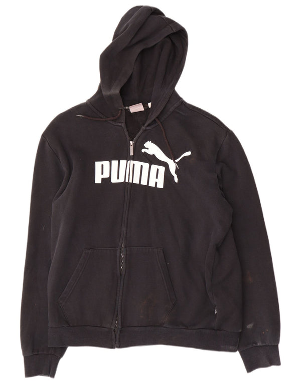 Puma Sudadera con capucha y cremallera gráfica para hombre, talla grande, algodón negro