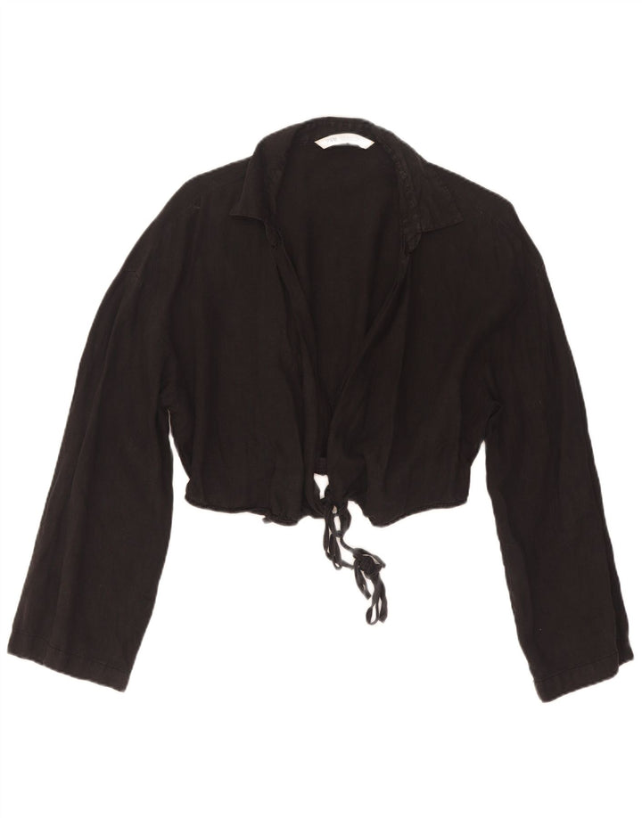 Zara Mujer Crop Wrap Shirt Blusa UK 42 Medium Negro
