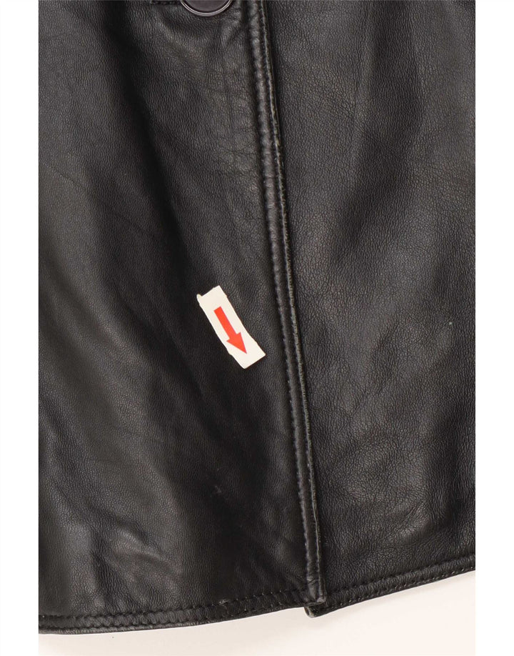 Vintage mujer 3 botones cuero Blazer chaqueta IT 42 medio negro