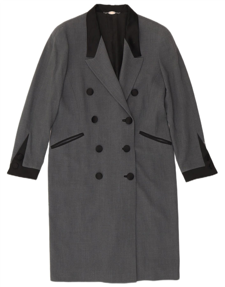 Vintage mujer abrigo de doble pecho IT 46 lana gris grande