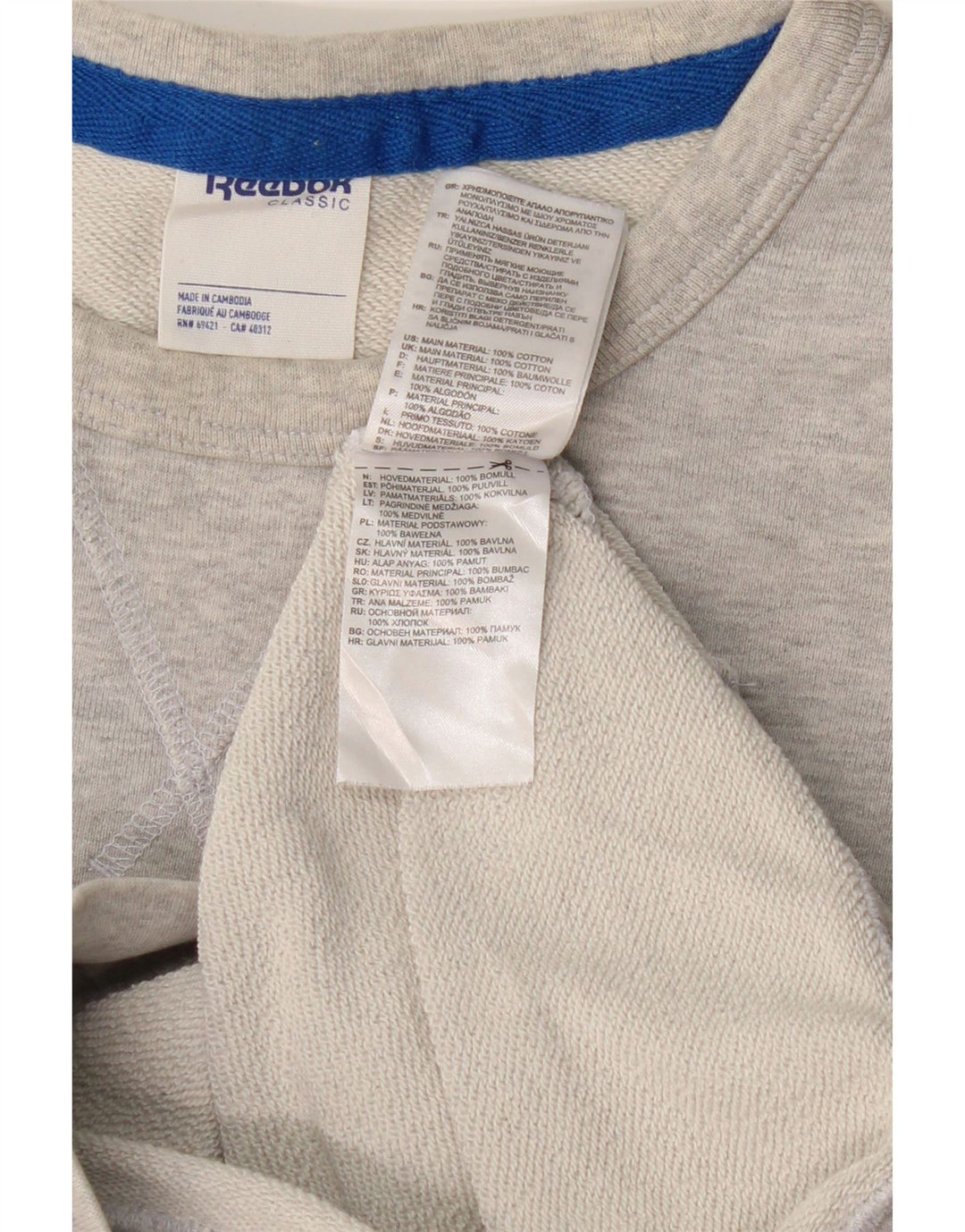 REEBOK Hombre Sudadera Gráfica Jersey Pequeño Gris Colorblock Algodón