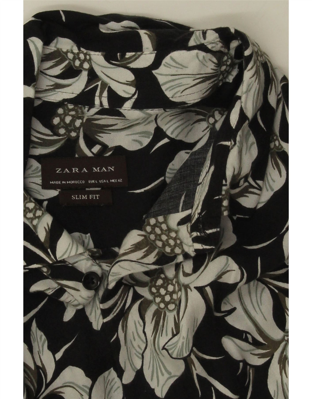 Zara Hombre Camisa Slim Fit Grande Negro Floral