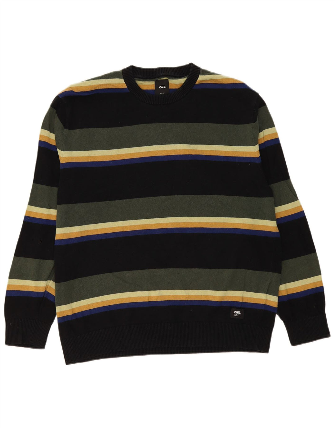 Vans Jersey con cuello redondo para hombre, talla grande, algodón a rayas multicolor