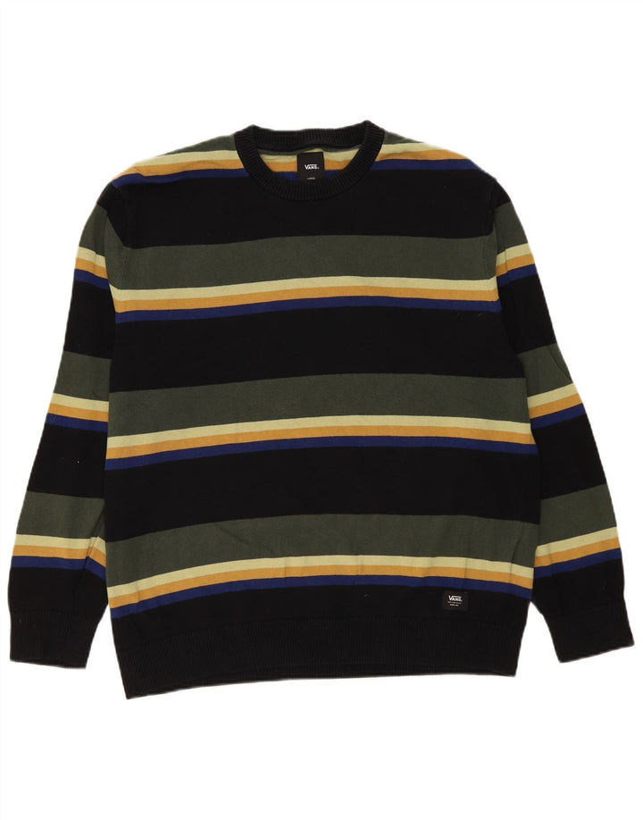Vans Jersey con cuello redondo para hombre, talla grande, algodón a rayas multicolor