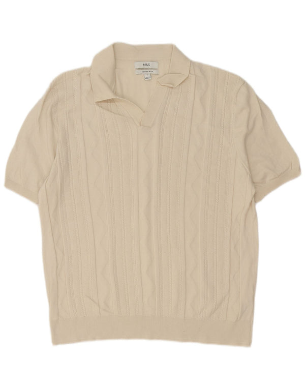 Marks & Spencer Jersey de Manga Corta con Cuello Polo para Hombre XL Algodón Beige