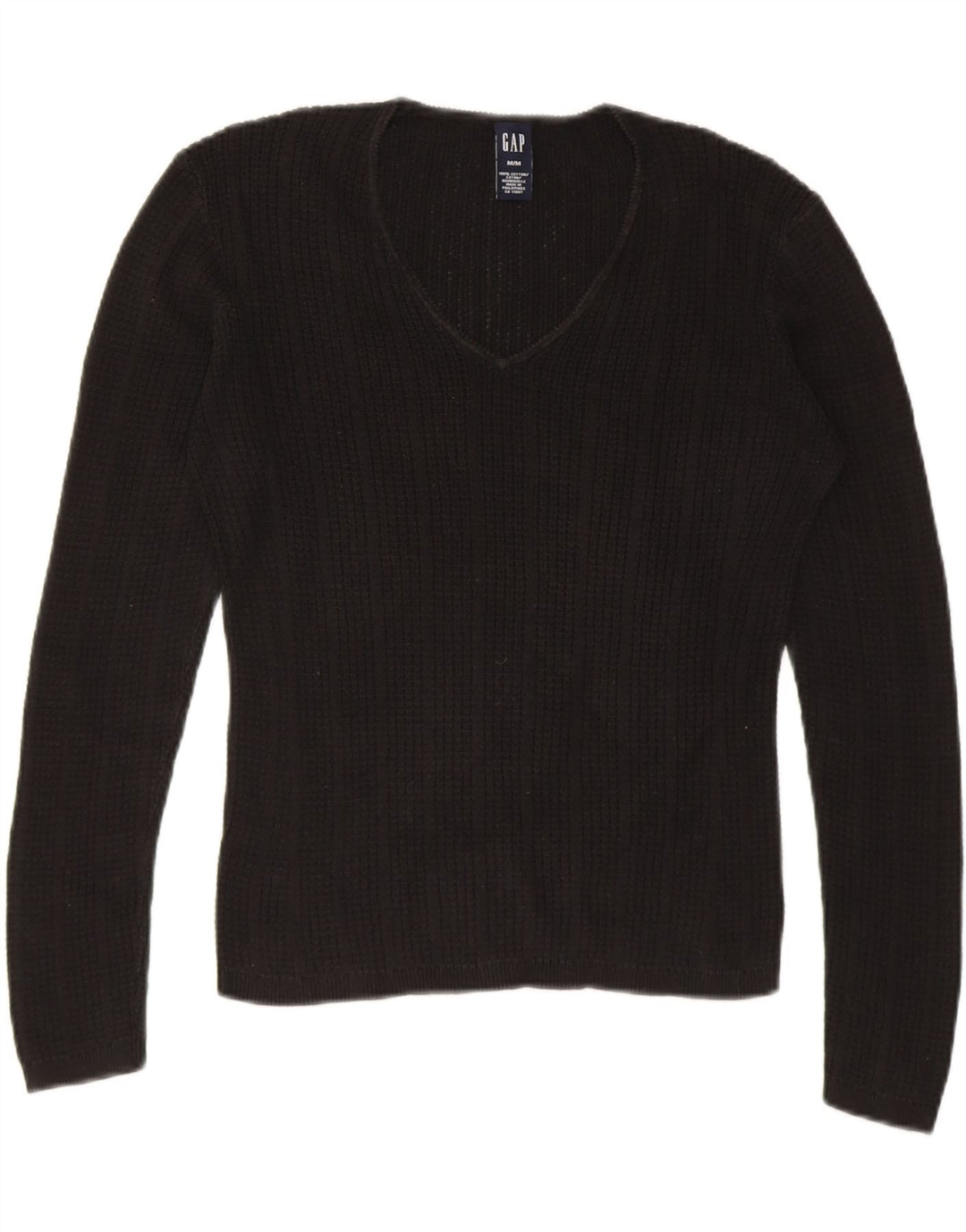 GAP Womens V-Neck Jumper Sweater UK 14 Medium Black Cotton Vintage Gap and Second-Hand Gap from Messina Hembry 