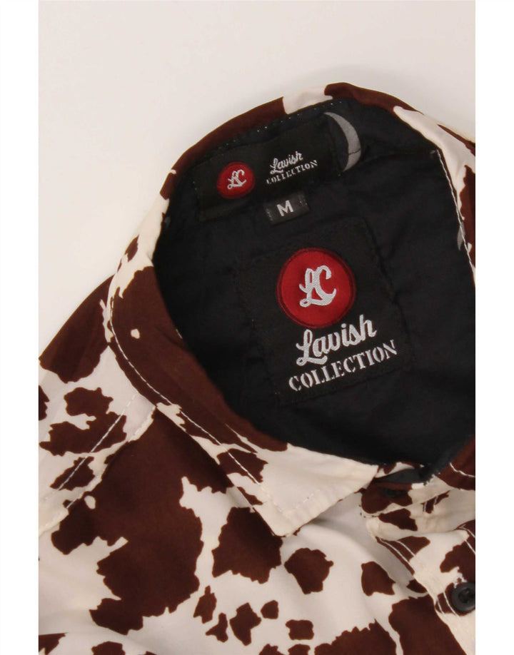 Camisa vintage con estampado abstracto para hombre, estampado animal marrón medio