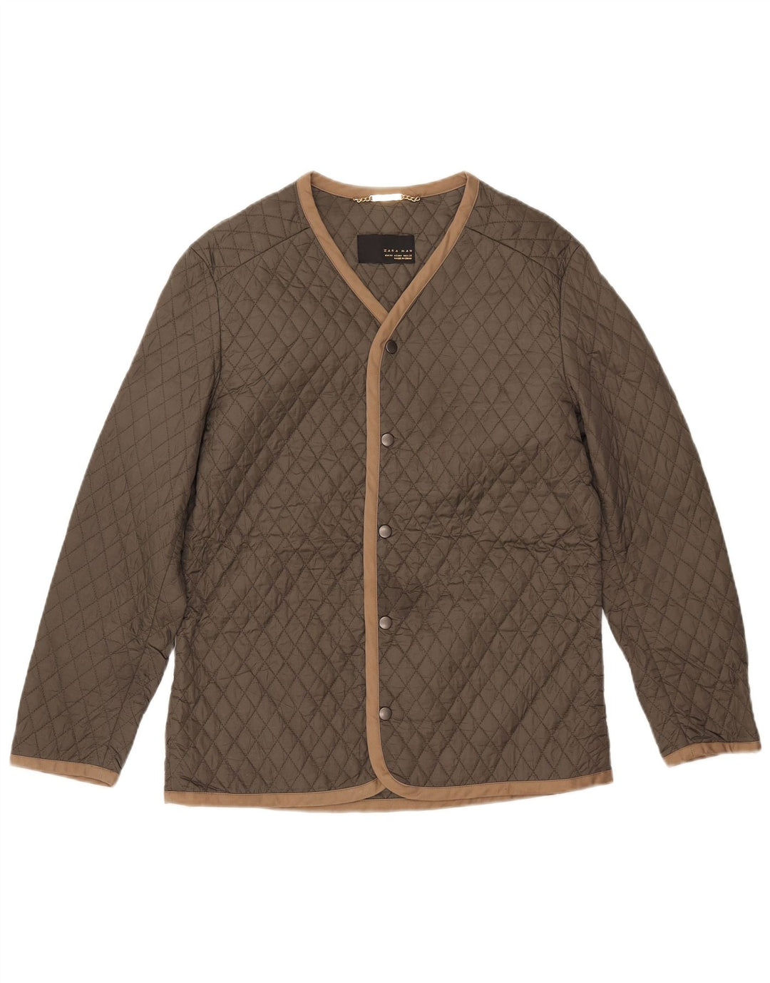 Zara Hombre Chaqueta Acolchada UK 38 Medium Caqui Nylon