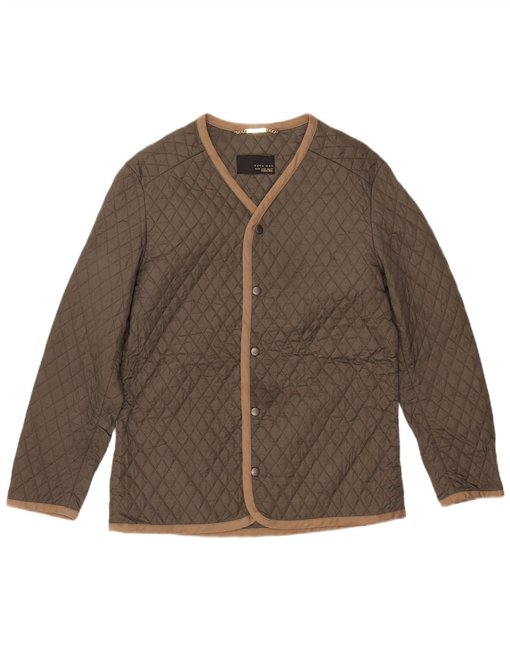 Zara Hombre Chaqueta Acolchada UK 38 Medium Caqui Nylon