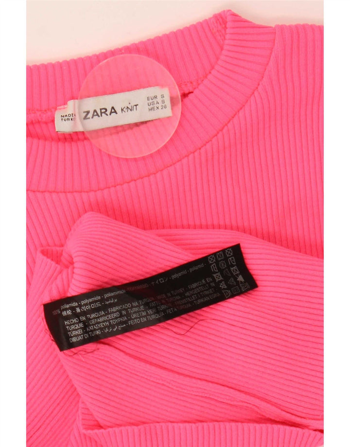 Zara Mujer Crop Top Manga Larga UK 8 Small Rosa Poliamida
