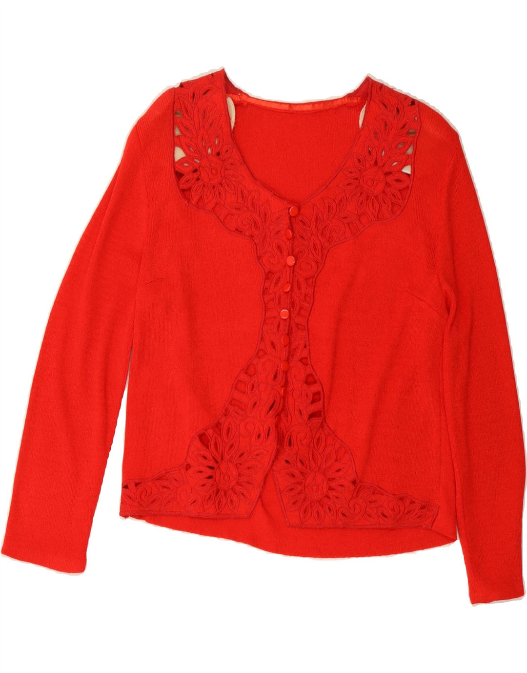 VINTAGE Womens Cardigan Sweater UK 12 Medium Red Paisley Vintage Vintage and Second-Hand Vintage from Messina Hembry 
