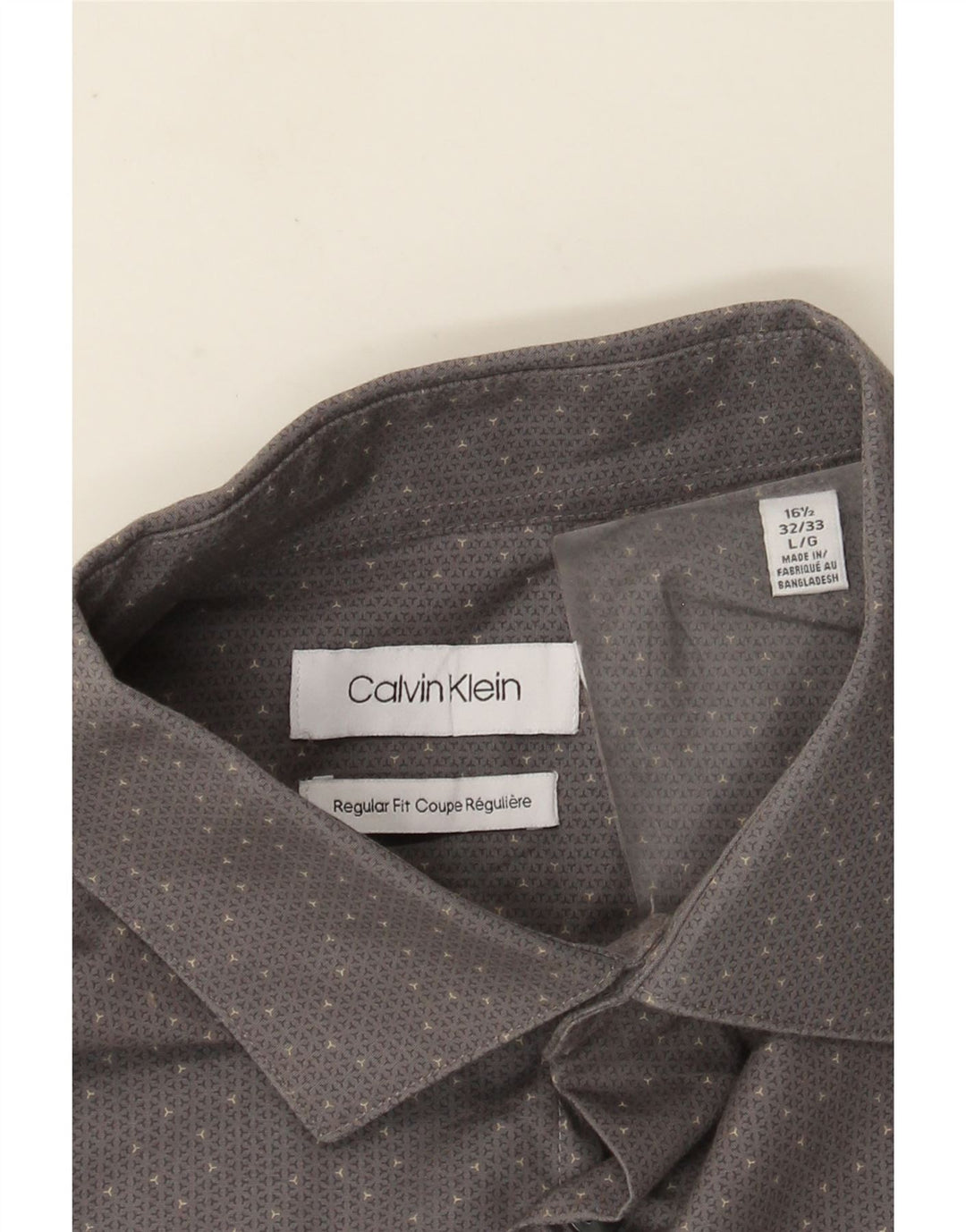 Calvin Klein Camisa de corte regular para hombre Talla 16 1/2 Grande Algodón manchado gris