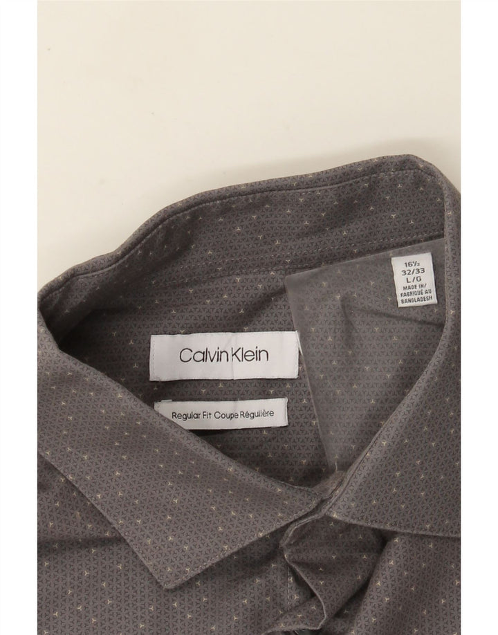 Calvin Klein Camisa de corte regular para hombre Talla 16 1/2 Grande Algodón manchado gris