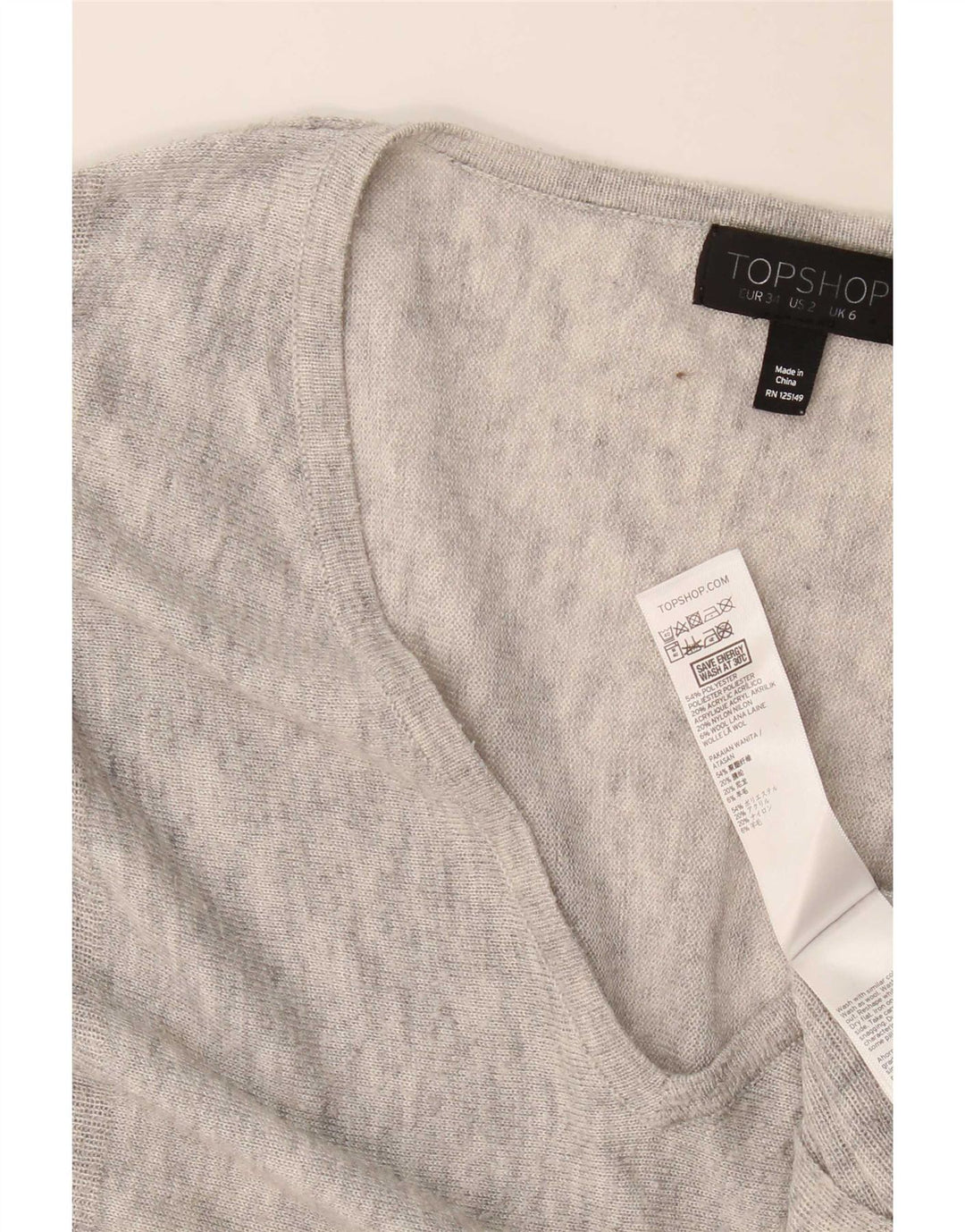 Topshop Top extragrande de manga larga para mujer UK 6 XS Poliéster moteado gris