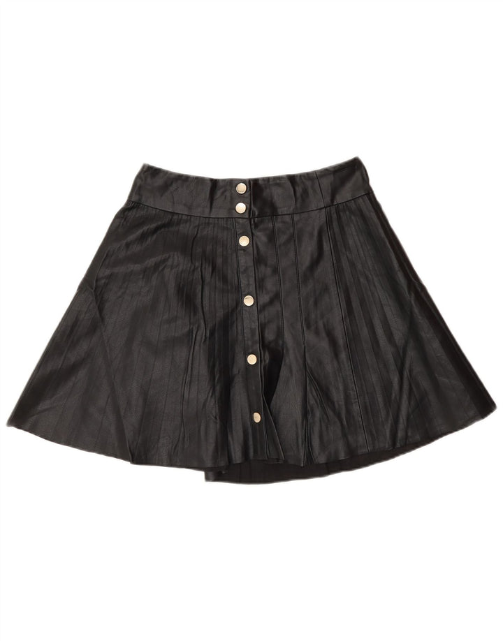 Zara Mujer Minifalda De Piel Sintética Pequeña W26 Poliéster Negro