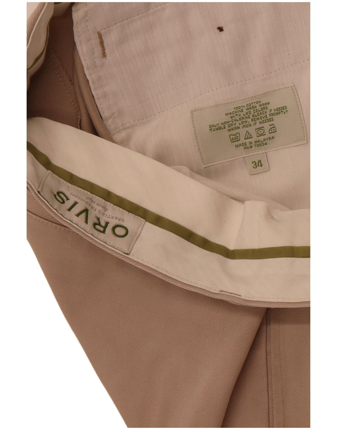 Pantalón chino recto Orvis para hombre W34 L30 Algodón beige