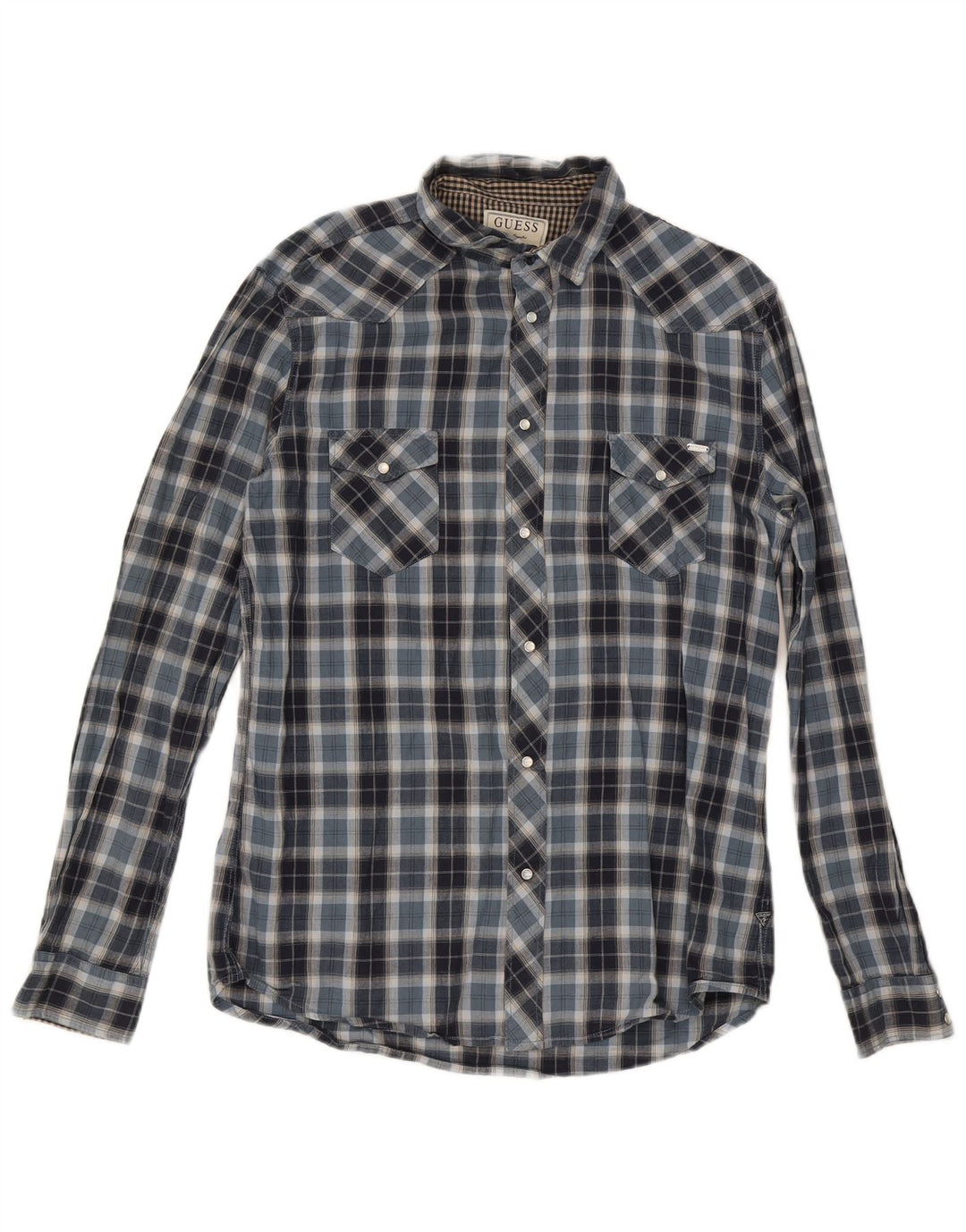Guess Camisa de franela para hombre UK 42 Algodón a cuadros azul grande