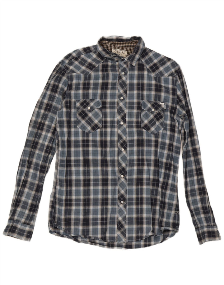 Guess Camisa de franela para hombre UK 42 Algodón a cuadros azul grande