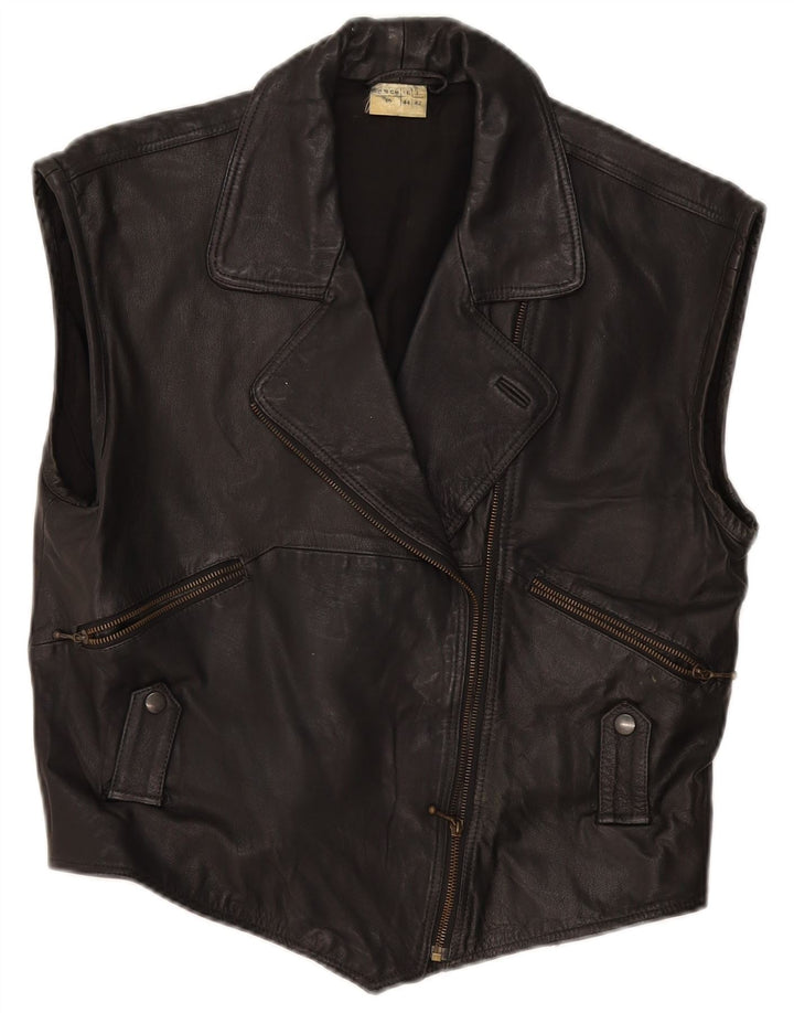 Chaleco de cuero vintage para mujer IT 44 Cuero negro mediano
