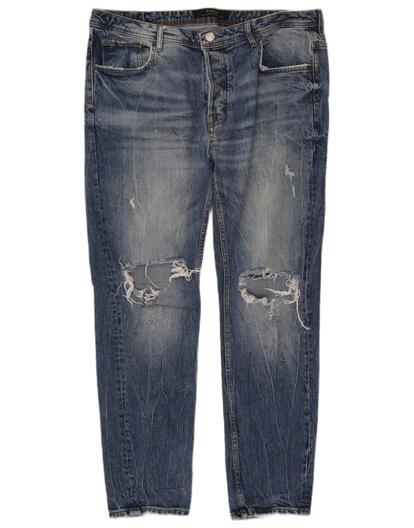 Zara Jeans ajustados desgastados para hombre EU 46 XL W36 L28 Algodón azul