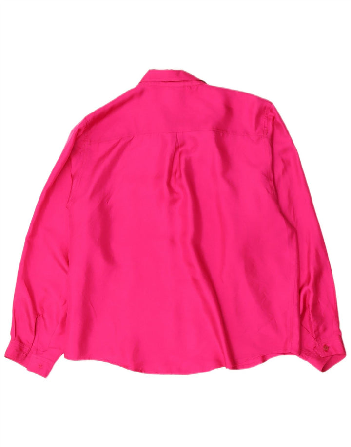 Vintage mujer camisa de gran tamaño blusa Reino Unido 14 seda rosa mediana
