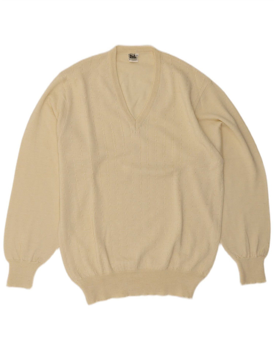 Vintage hombres V-cuello jumper suéter IT 52 lana beige grande