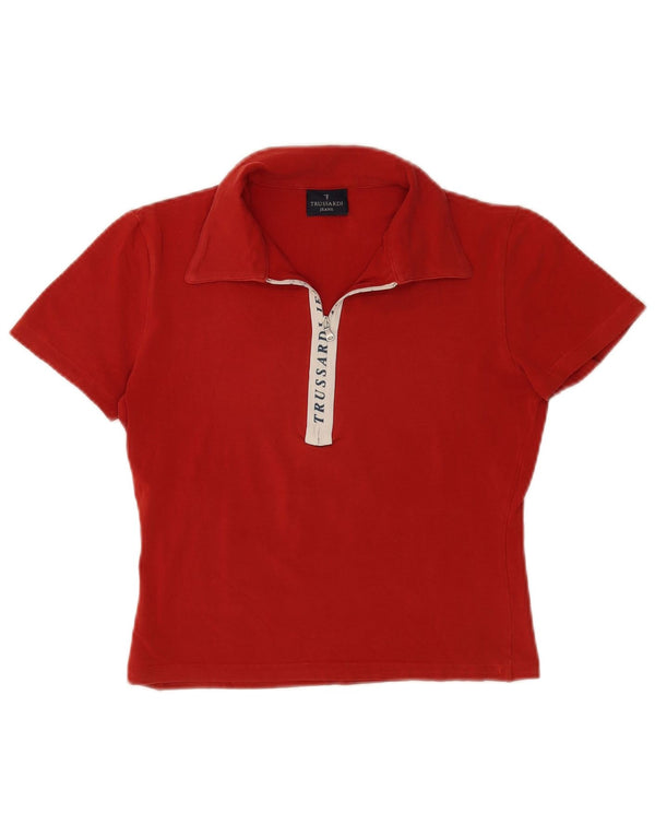 Trussardi Polo corto gráfico para mujer UK 40 Medium Rojo Colorblock