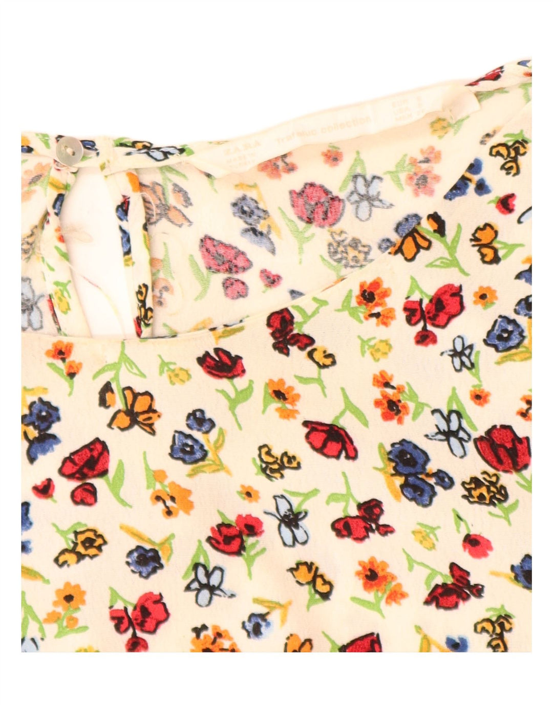 ZARA Blusa de manga 3/4 para mujer UK 40 Small Off White Floral Viscosa