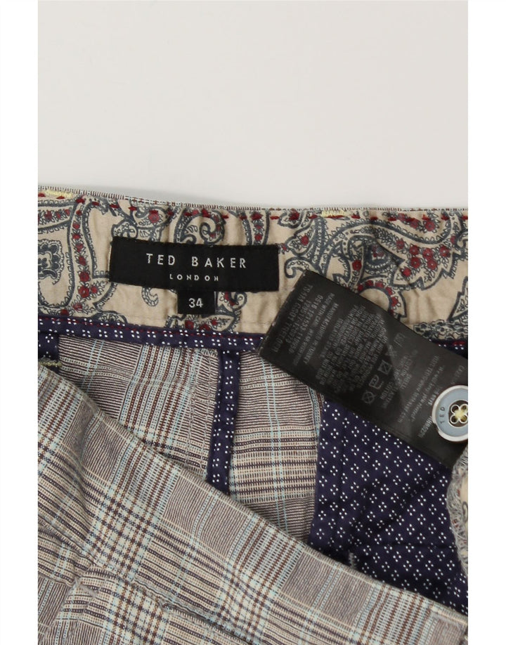 Ted Baker Pantalones cortos chinos para hombre W34 Algodón a cuadros grises grandes
