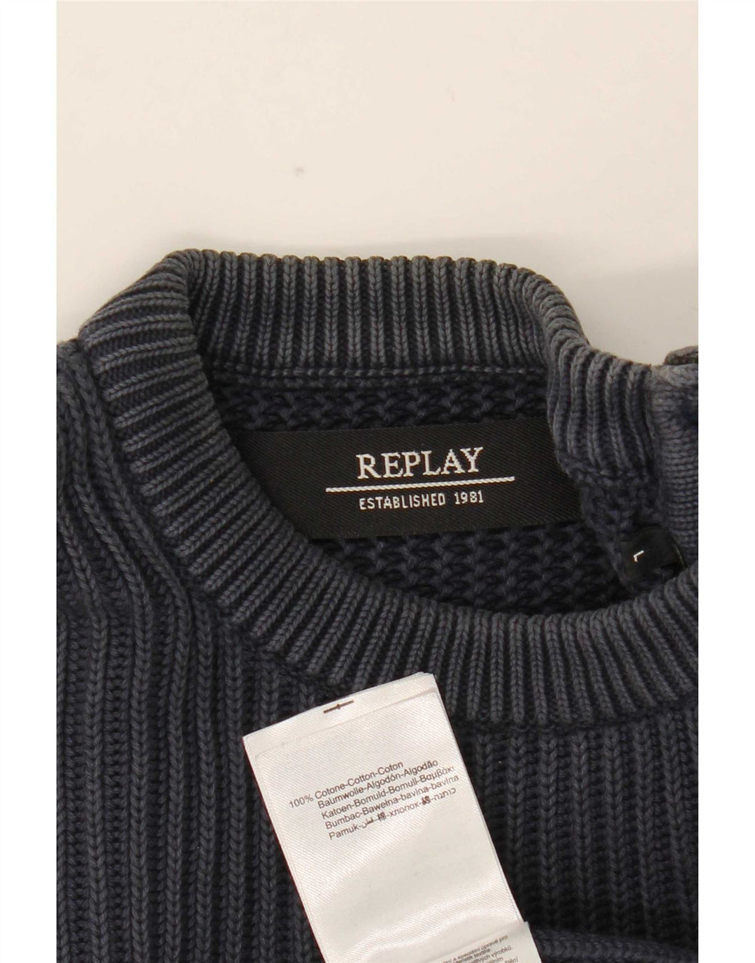Replay Jersey de cuello redondo para hombre, talla grande, algodón azul marino