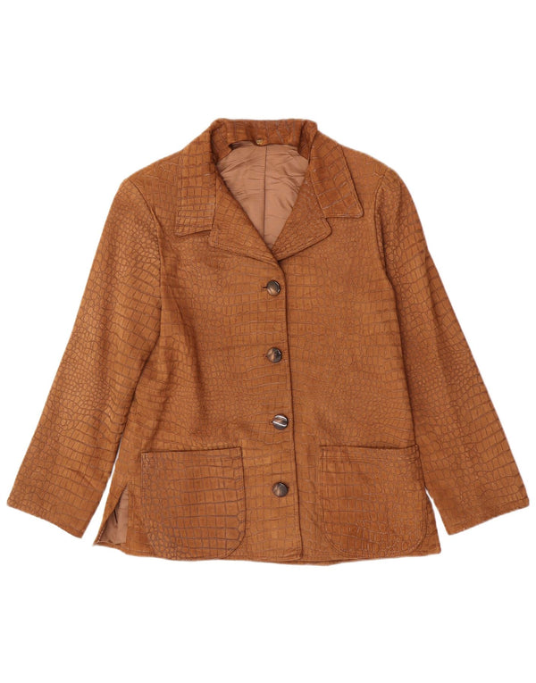 Vintage mujer 4 botones Blazer chaqueta Reino Unido 12 marrón medio estampado animal