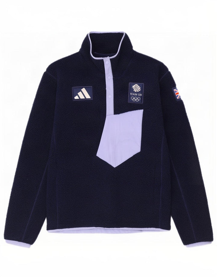 Adidas Hombre Team GB Jersey De Forro Polar Con Cuello Con Botones Medio Azul Marino Colorblock