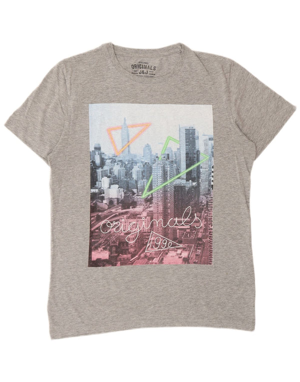 Jack & Jones - Camiseta gráfica para hombre, talla grande, algodón gris