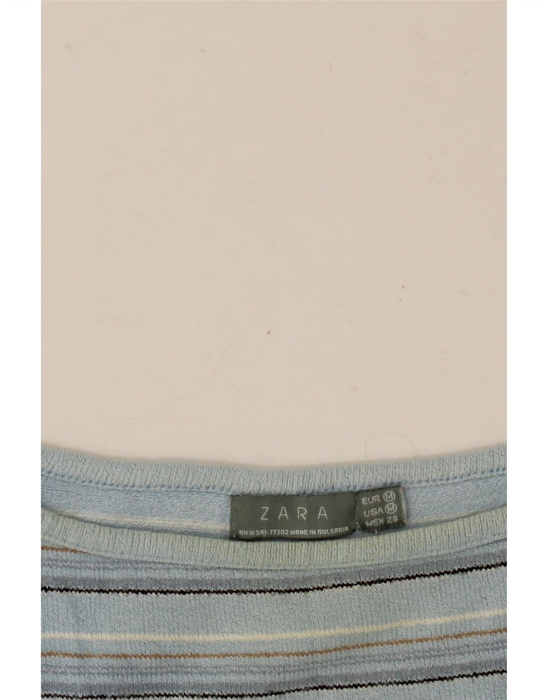 Zara Mujer Crop Top Manga 3/4 UK 42 Mediano Azul Rayas