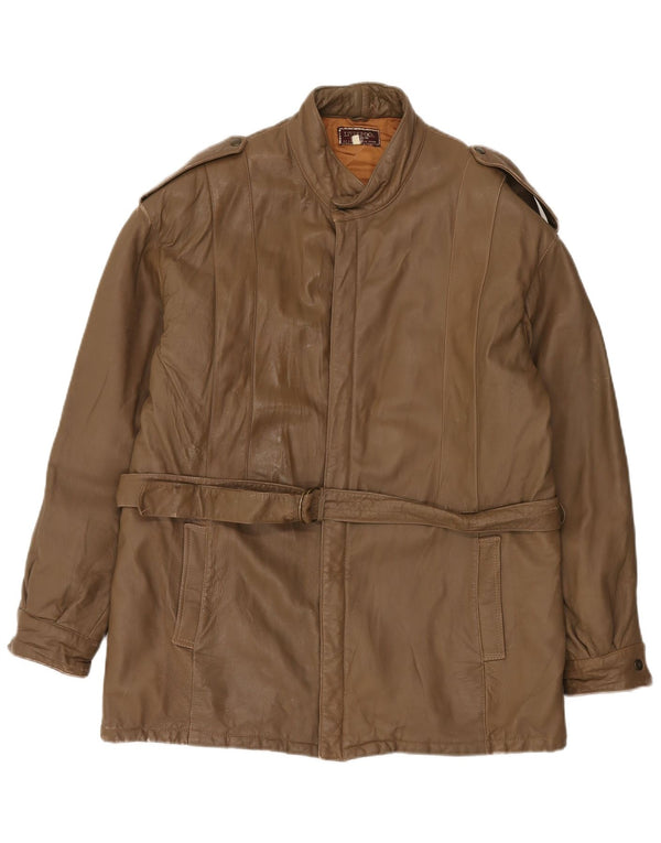 LIVERPOOL Chaqueta de cuero militar para hombre IT 54 2XL Cuero marrón