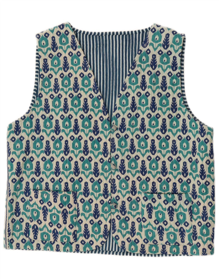 Vintage mujer chaleco Reino Unido 14 medio azul floral