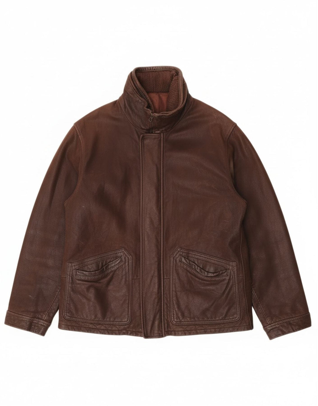 Chaqueta de cuero vintage para hombre IT 50 cuero marrón grande