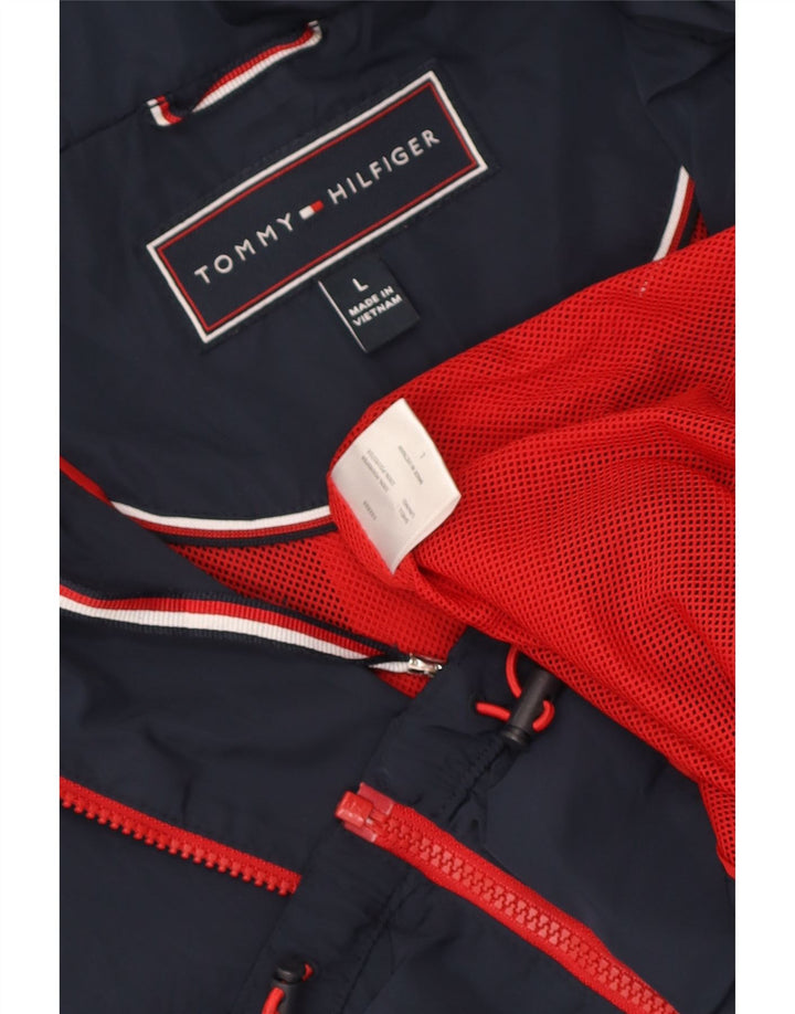 Tommy Hilfiger Chaqueta impermeable con capucha para mujer UK 46 Grande Poliéster azul marino