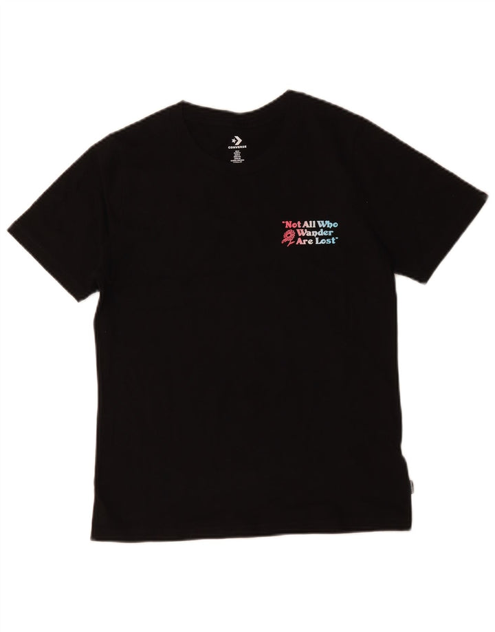 Converse Camiseta gráfica para mujer Top UK 10 Small Black Cotton