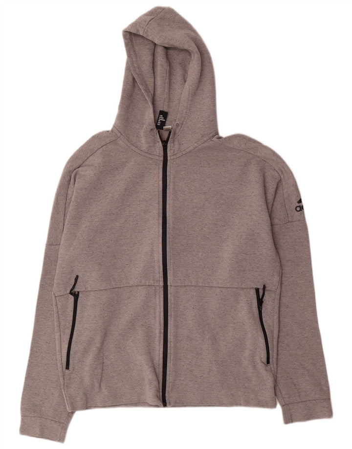 ADIDAS Sudadera con capucha y cremallera para hombre, talla grande, gris moteado