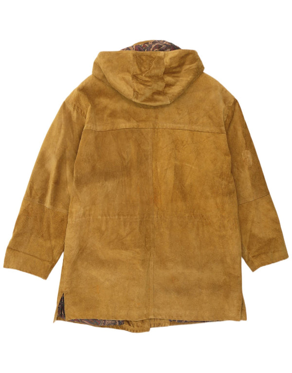 Vintage mujer oversize con capucha ante Duffle abrigo IT 50 XL cuero marrón