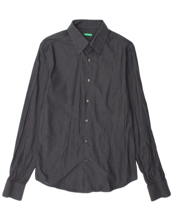 BENETTON Camisa de hombre grande de algodón moteado gris