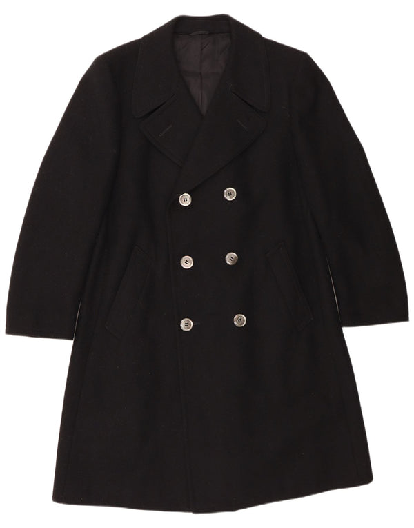 Vintage hombres doble pecho abrigo IT 54 2XL lana negra