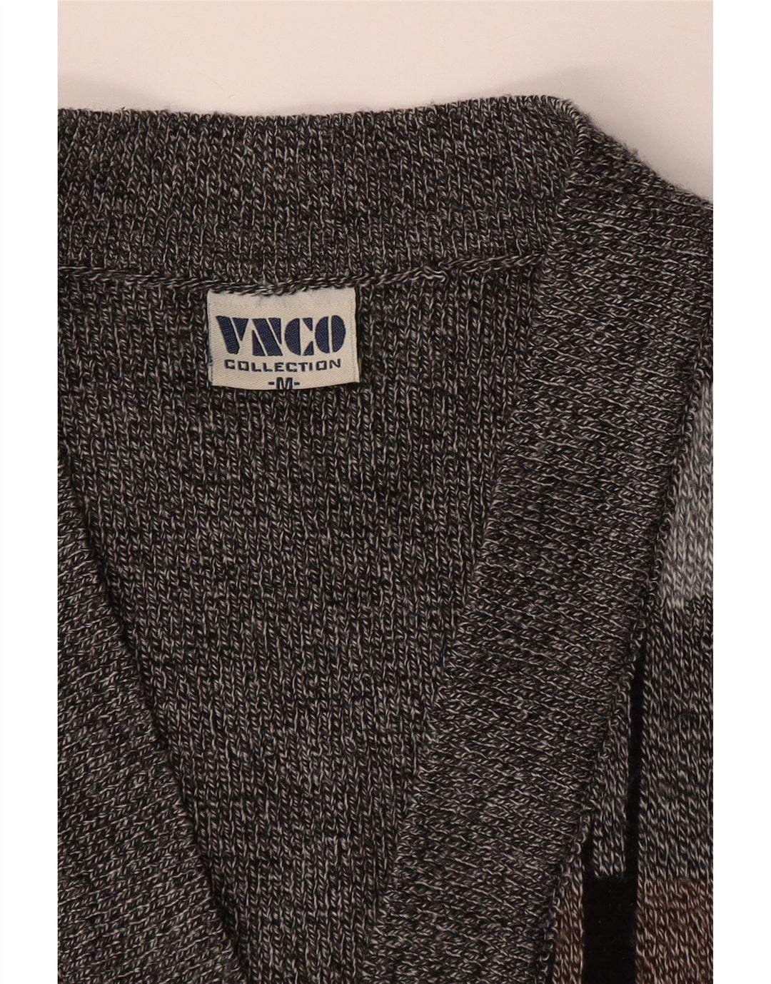 Vintage hombres sin mangas Cardigan suéter medio gris geométrico acrílico