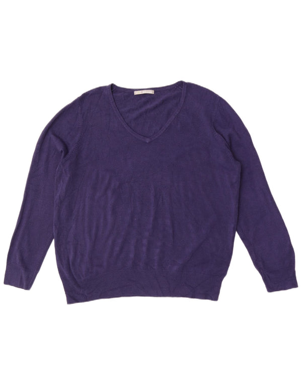 Marks & Spencer Suéter con Cuello en V para Mujer UK 20 2XL Azul Marino Acrílico